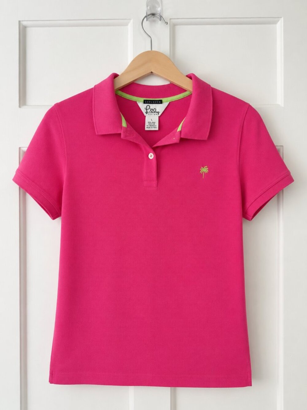 Lilly Pulitzer White Label Shrunken Polo Pink Pima Cotton Stretch Shirt Size L